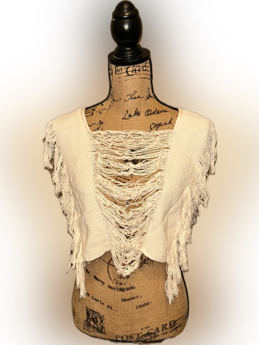Jen's Pirate Booty Cream Fringed Cropped Layering Gypsy Bohemian Top